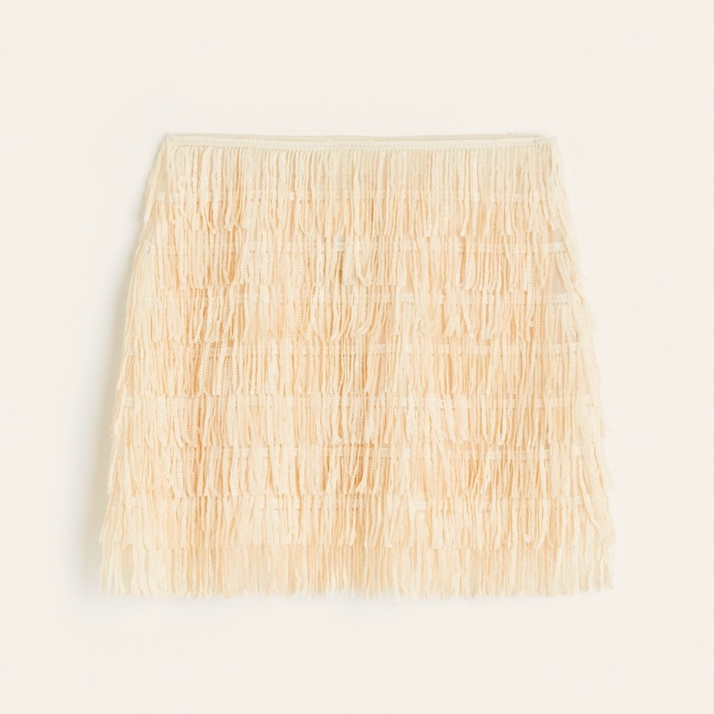 H&M Sequin-fringed Skirt - Light Beige - Size XL
